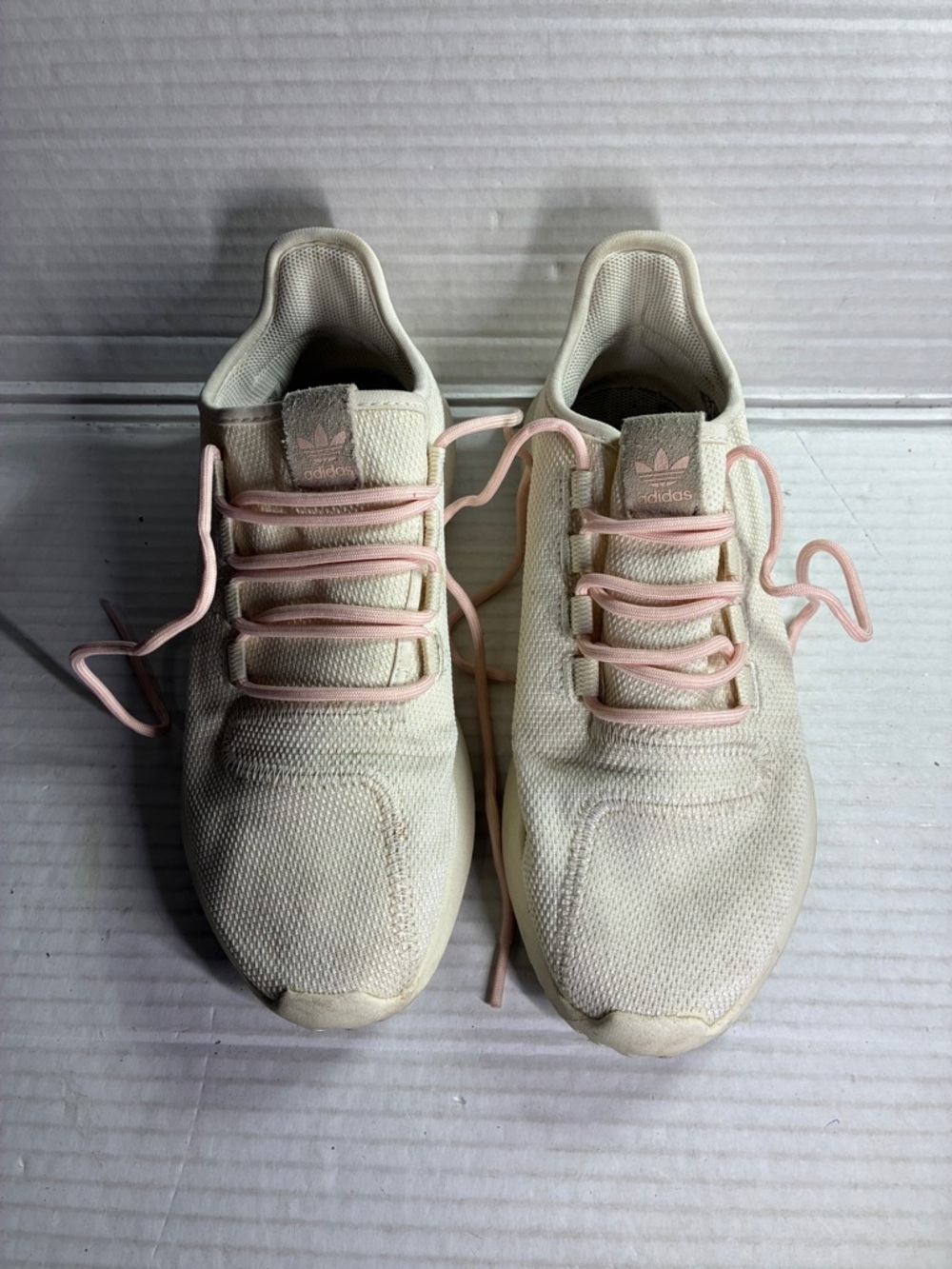 adidas Cream Mesh Sneakers with Light Pink Laces USED SKU CQ0893